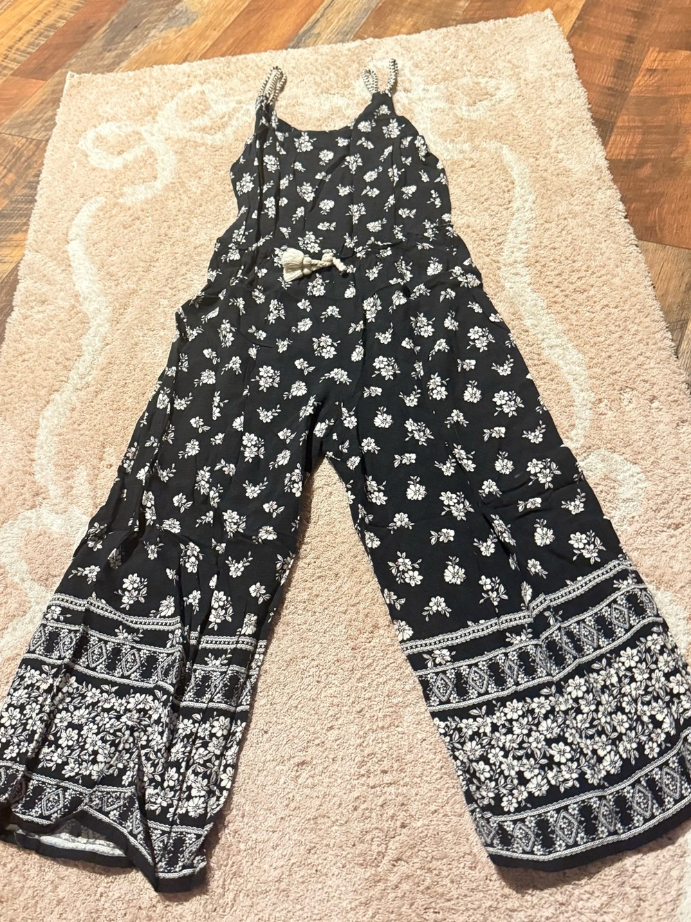 Kids Black Floral Wide-Leg Jumpsuit